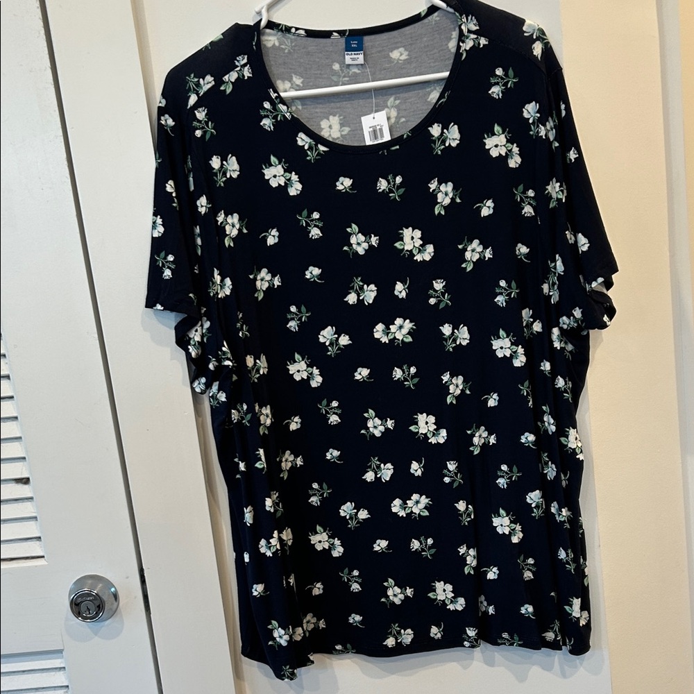 Old Navy Navy Floral Short-Sleeve Tee with White Blossoms